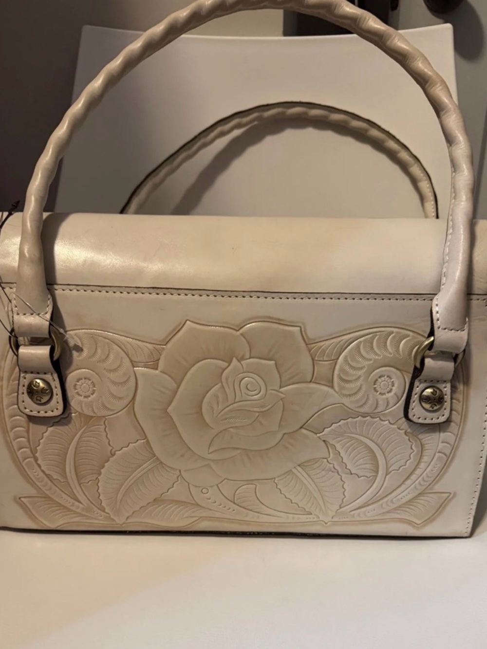 Patricia Nash White Waxed Tooled Leather Top-Handle Bag/NWT/MRSP $299 - Picture 3 of 5